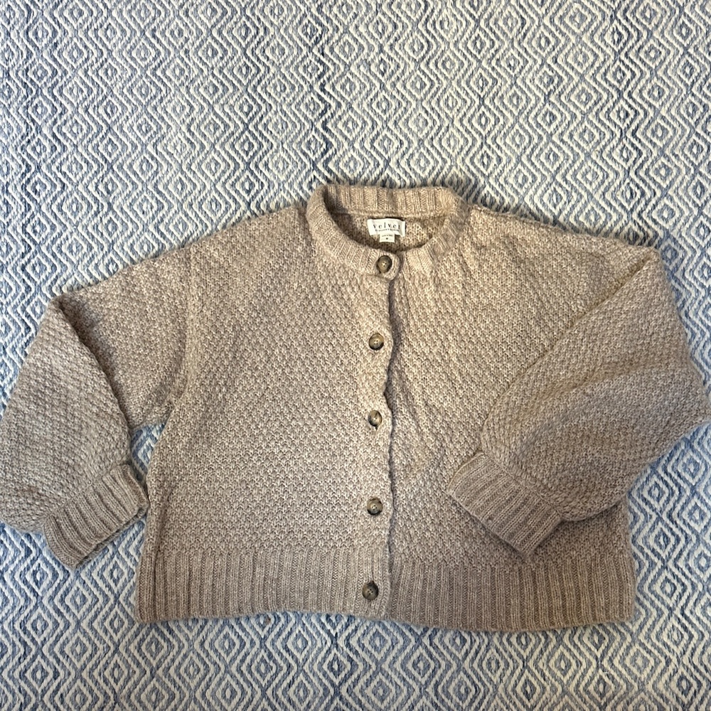 Velvet by Graham & Spencer Taupe Button-Front Knit Cardigan